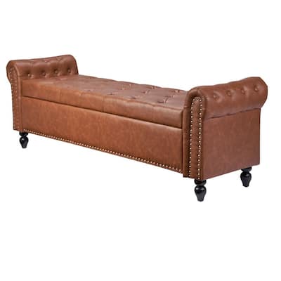 Modern PU Leather Storage Ottoman Bench with Soft-Close Hinges for Spacious Bedroom Organizer - 65.4”L x 22”W x 18”H