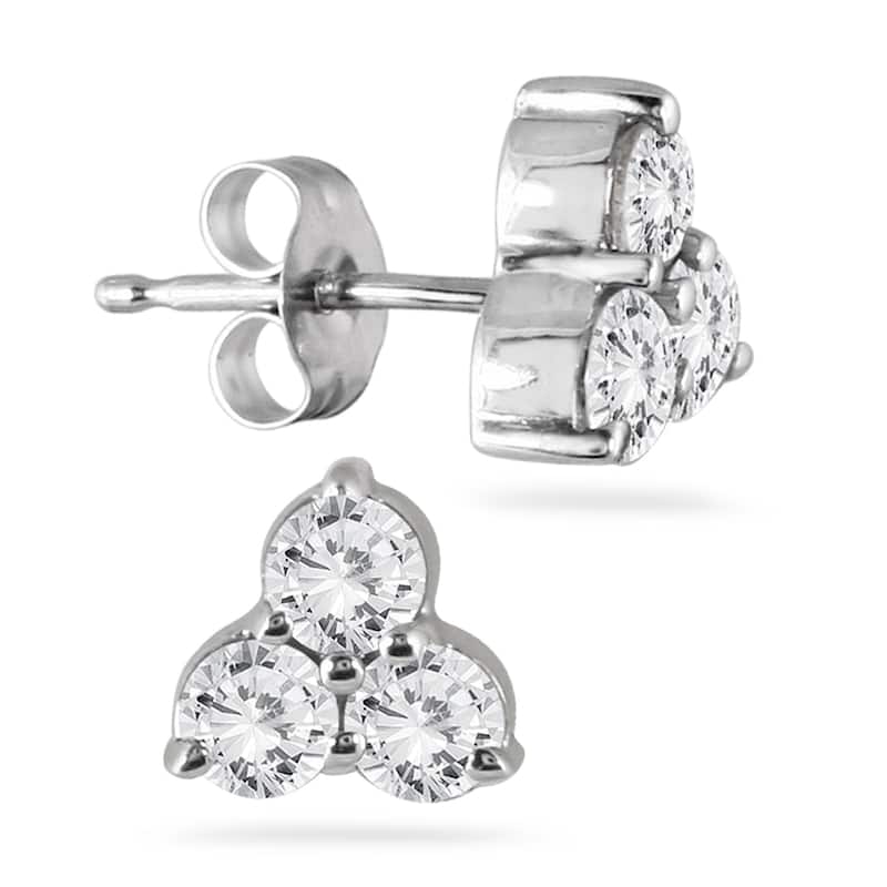 Marquee 1 Carat TW Three Stone Diamond Flower Earrings in 14K White Gold
