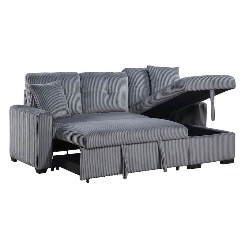 Jessenia Corduroy 3-Piece Reversible Sectional with Pull-out Bed