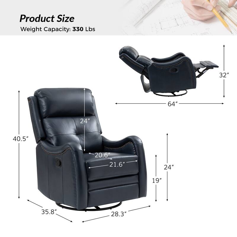 Franco Modern Genuine Leather Swivel Rocker Recliner with Nailhead Trims Sets of 2 by HULALA HOME