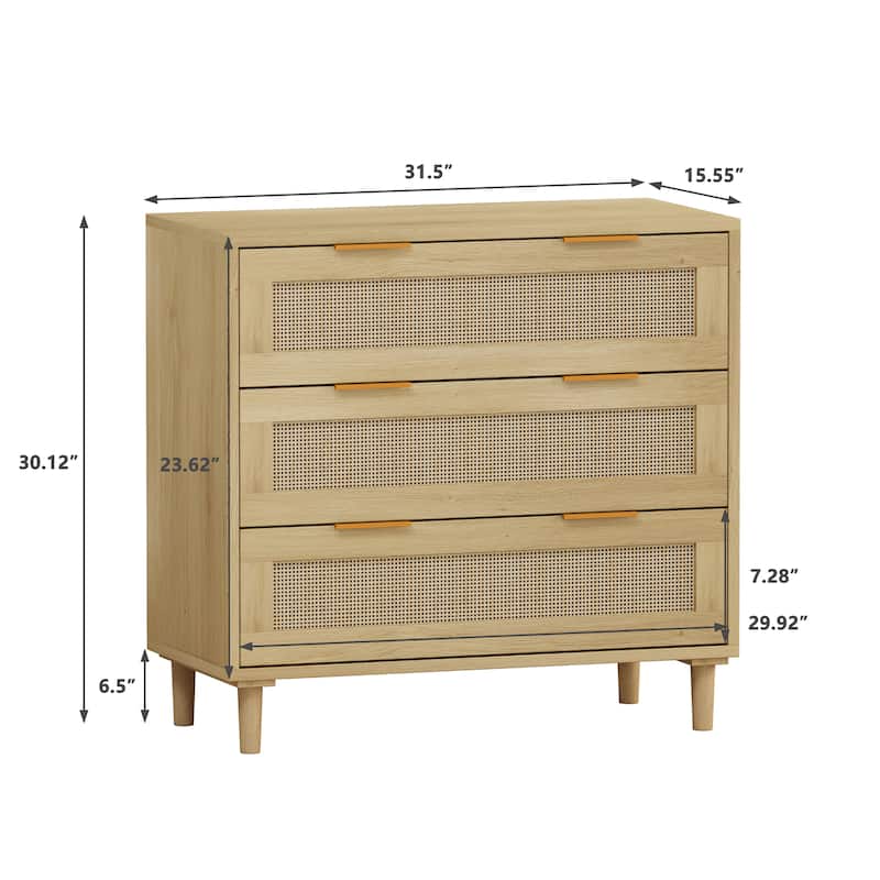 Modern Rattan Storage Cabinet Set of 2,Sideboard Cabinet with 3 Drawers