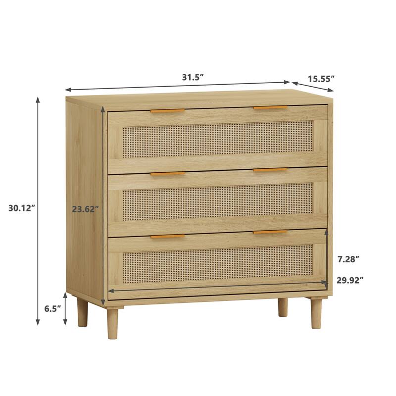Rattan 3-Drawers Buffet Storage Cabinet (Set of 2)