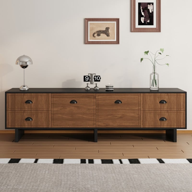 71" Modern Two-Tone Black & Brown TV Stand Media Console for Living Room