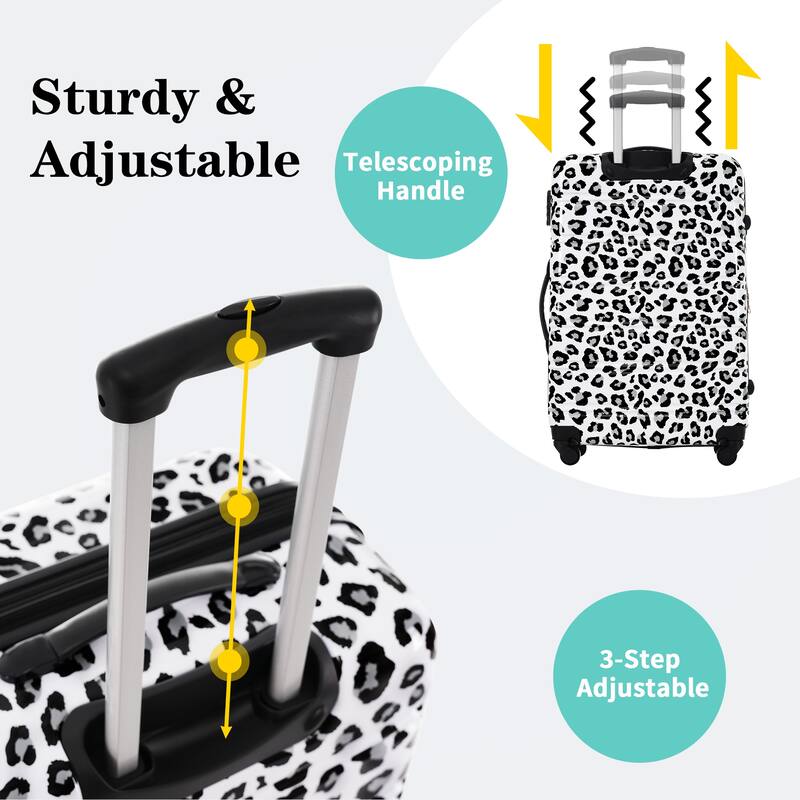 3-Piece, Modern Luggage Sets, Expandable Luggage with Silicone Handles and TSA Lock, for Boarding Travel, White+Black Leopard