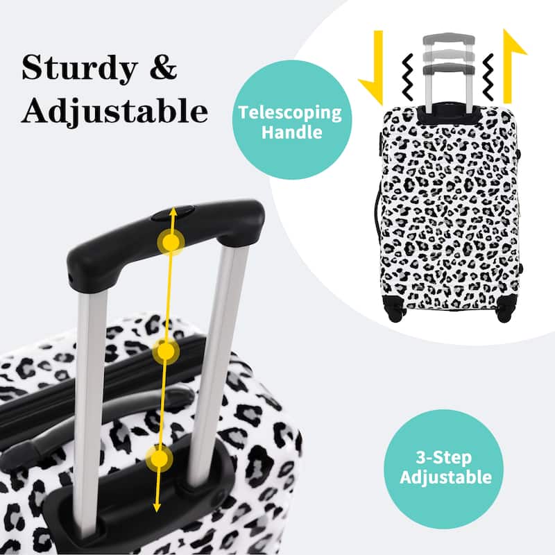 Hardshell Luggage Sets 3 pcs Spinner Suitcase with TSA Lock Lightweight-20"+24"+28" Luggages - White+Black Leopard