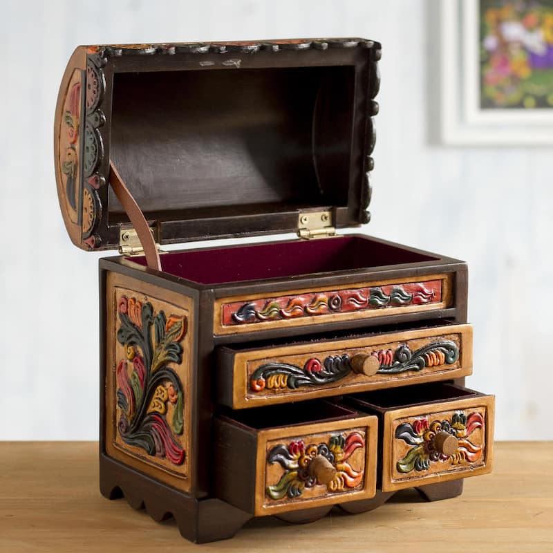 Novica Handmade Elegant Hummingbirds Cedar And Leather Jewelry Box