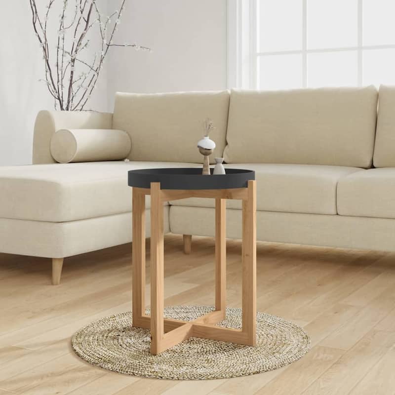 vidaXL Coffee Table Round End Table Sofa Table Engineered Wood Solid Wood Pine - 16.1"x16.1"x19.1" - Black