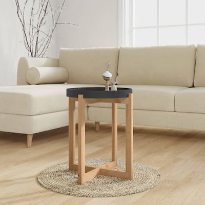 vidaXL Coffee Table Round End Table Sofa Table Engineered Wood Solid Wood Pine - 16.1"x16.1"x19.1"