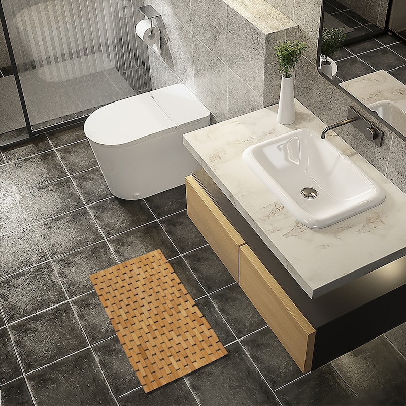 Foldable Bamboo Bath Mat Natural Anti-Slip Rug, Flooring Solution for Stylish Bathroom and Vanity Decor