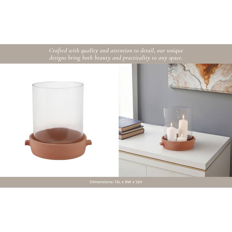 Pottery Glass Pillar Candle Holder Terracotta Base Cylindrical Form