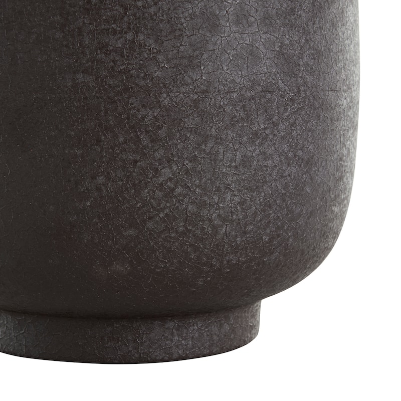 Black Metal Textured Rounded Decorative Vase