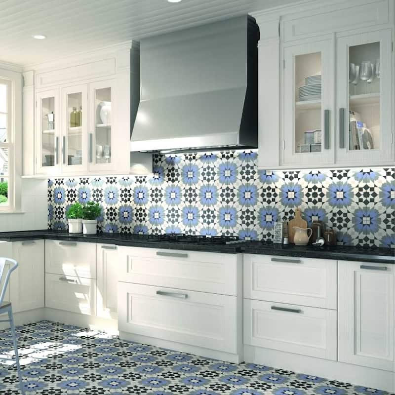 The Tile Life Garden Peony 8x8 Blue Porcelain Floor & Wall Tile