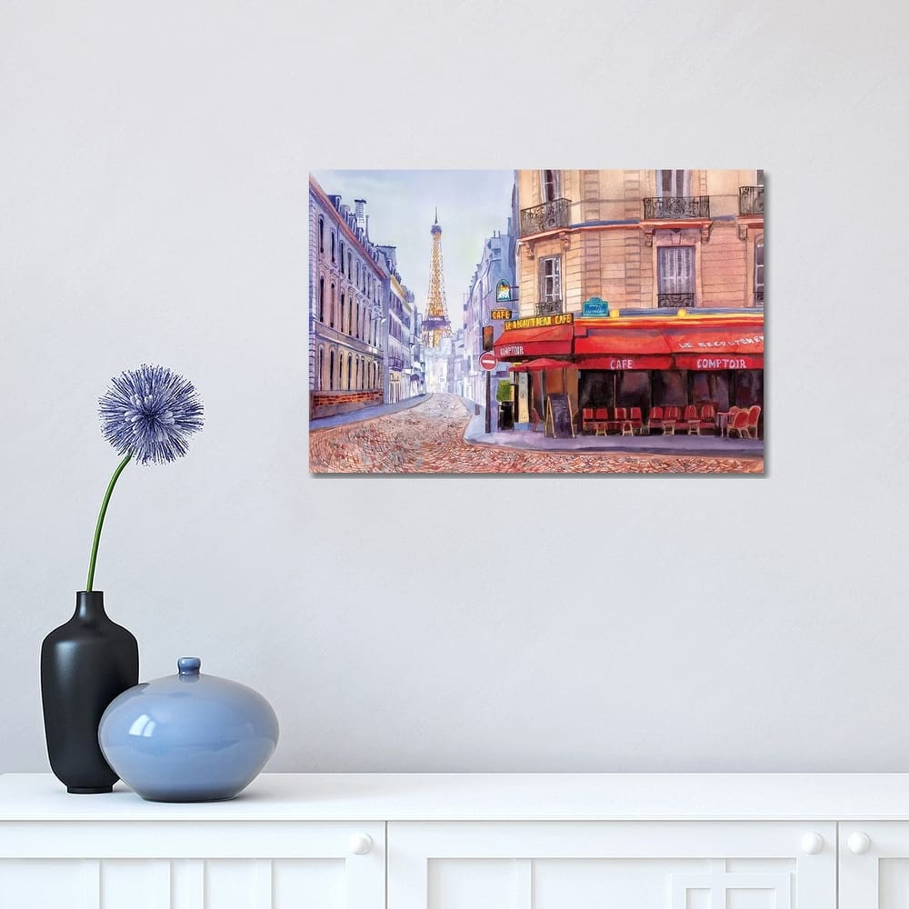 iCanvas "Paris Cafe w/Eiffel" by Bannarot Canvas Print