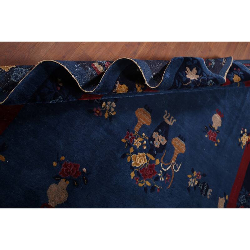 Vegetable Dye Blue Art Deco Chinese Antique Rug Handmade Wool Carpet - 6'1"x 8'10"