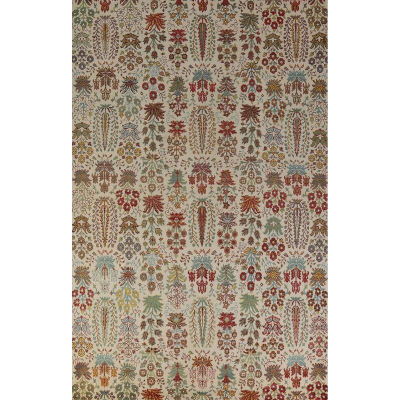 Hand Knotted Oriental 100% Wool Carpet Traditional All-Over Beige & Ivories Ziegler Area Rug - 9' 10'' X 6' 6''