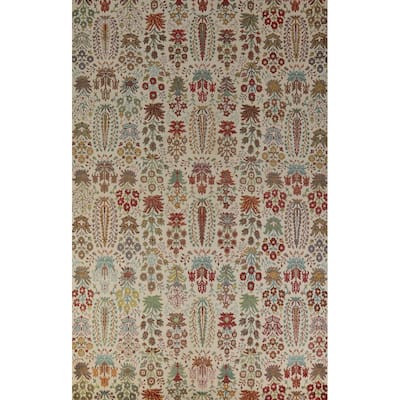 Hand Knotted Oriental 100% Wool Carpet Traditional All-Over Beige & Ivories Ziegler Area Rug - 9' 10'' X 6' 6''