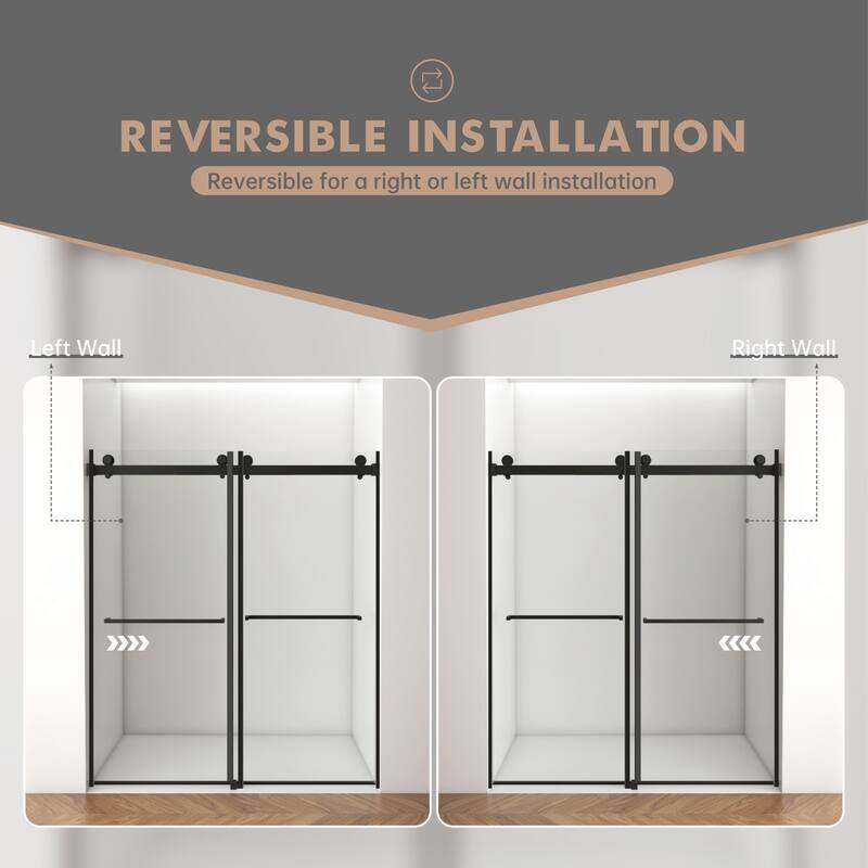 56"-60"W x 70"Frameless Sliding Shower Door with Clear Tempered Glass