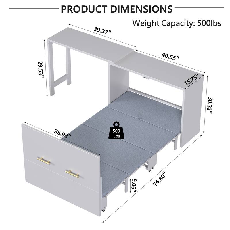 Twin Size Murphy Cabinet Bed with Adjustable Desk, Foldable Guest Bed