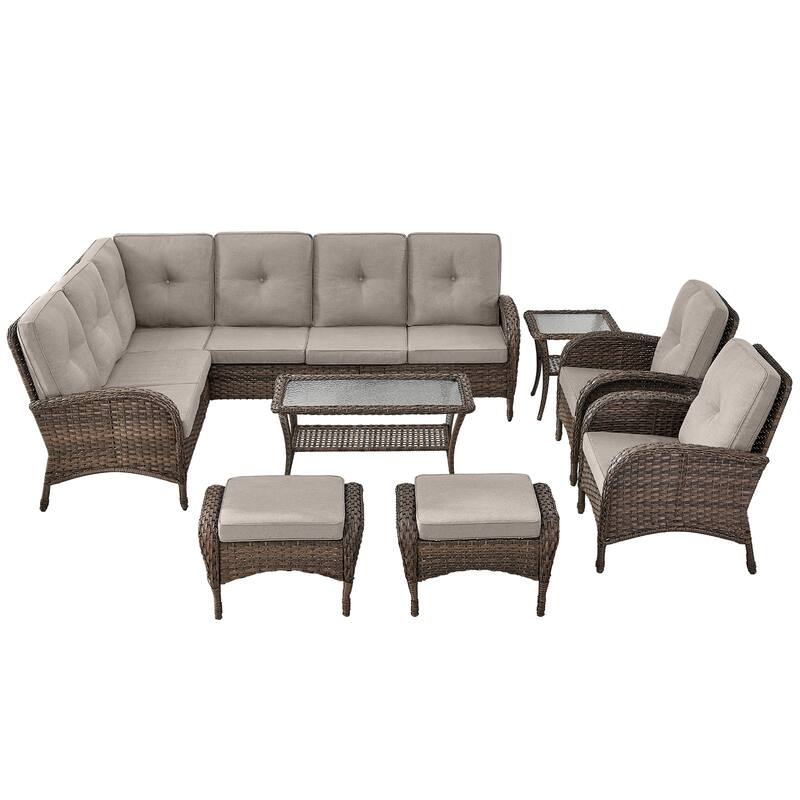 Outdoor Sectional Sofa Patio Chairs Table with Ottomans