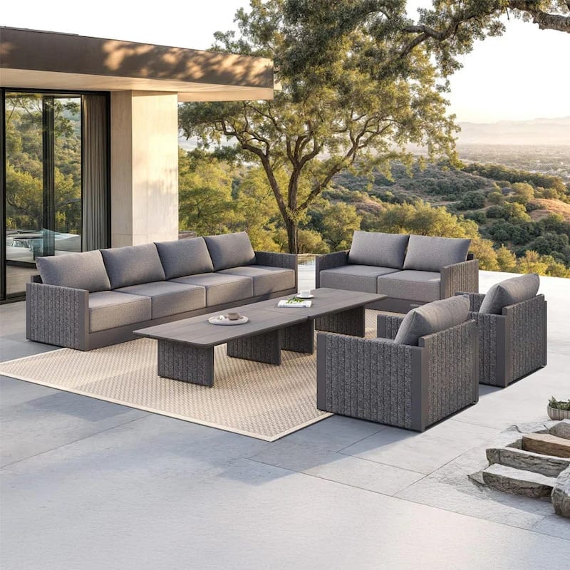 PURPLE LEAF Sanori Patio Conversation Set with Grey Ottoman and Cushion Patio Sofas Sectional Set for Poolside Graden - 8+2-Piece