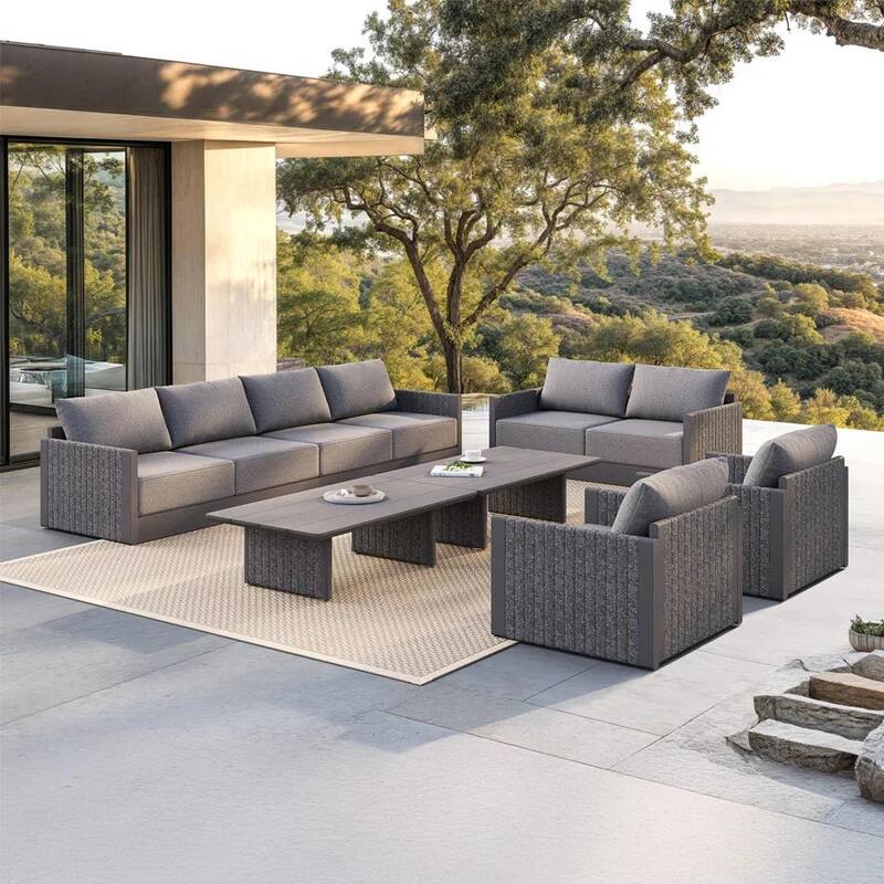 PURPLE LEAF Santorini 6-11 Piece Grey Patio Conversation Set with Ottoman and Cushion Sofas Sectional for living room - 8Piece+2Table