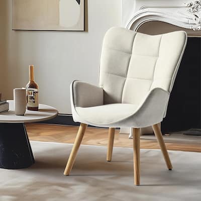 Homy Casa Modern Upholstered Accent Chair with Armrests and Wooden Legs for Living Room and Reading Nook