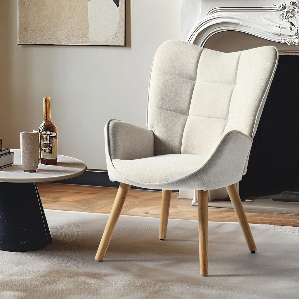 Homy Casa Modern Upholstered Accent Chair with Armrests and Wooden Legs for Living Room and Reading Nook
