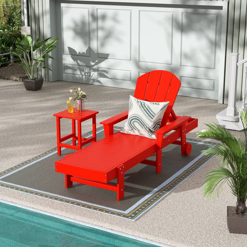 Polytrends Laguna Hdpe All Weather Outdoor Patio Pool Reclining Chaise Lounge With Side Table (2-Piece Set) - Red
