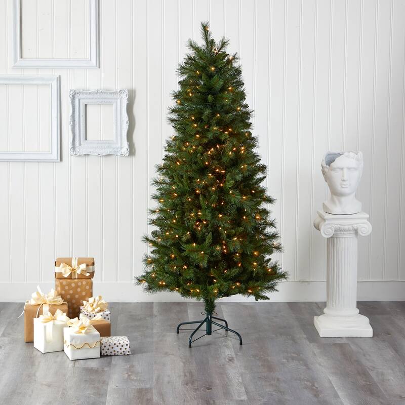 6Ft Slim Artificial Christmas Tree with Lights - Pre-Lit Holiday Decor, Realistic Pine Tree for Home - Green - 72