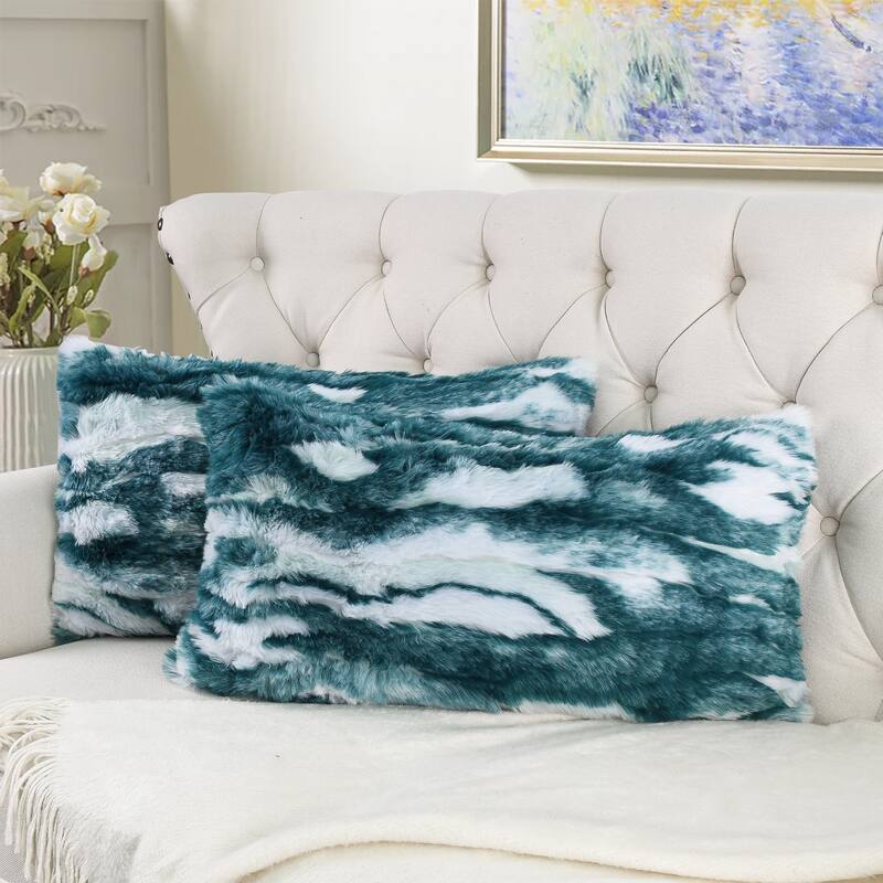 Jacquard FauxFur 2 Piece Set Pillow Shell - 14''x26'' - Deep Teal