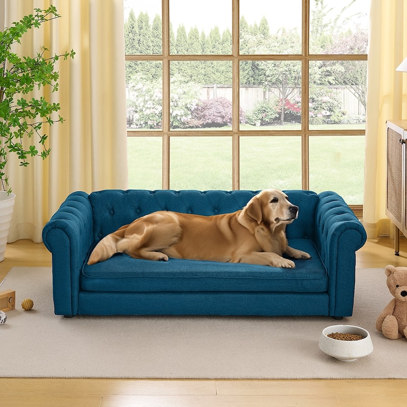 Elegant Rectangular Pet Sofa Bed for Dogs Up to 130lbs - Blue