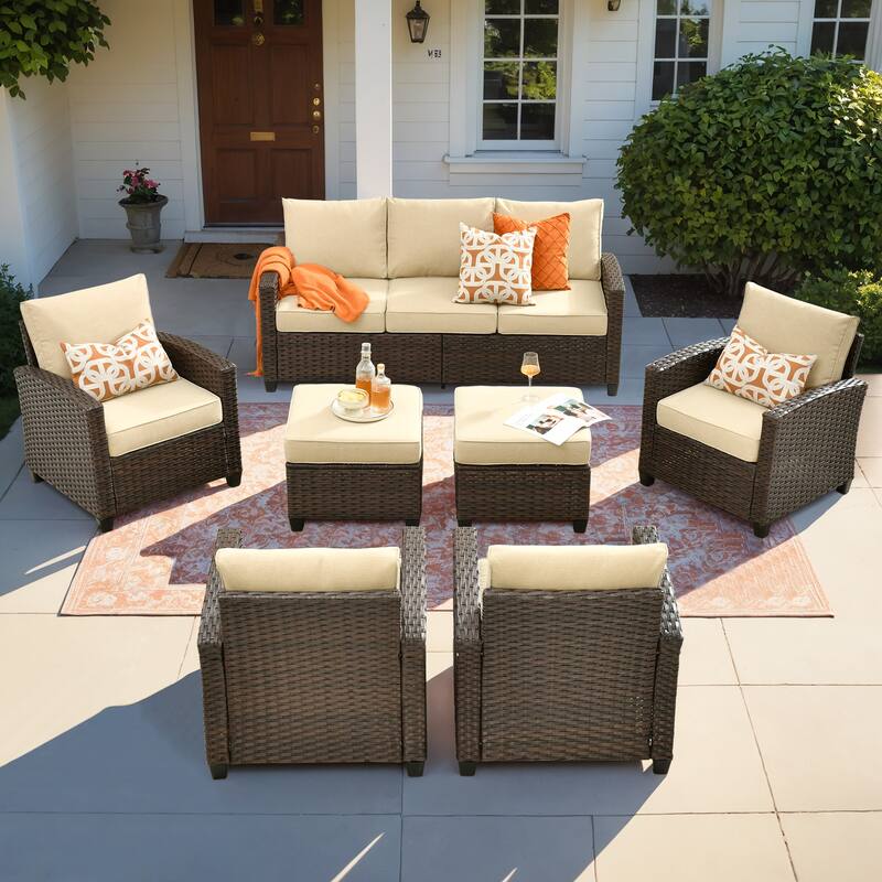 XIZZI Outdoor Patio Rattan Wicker Furniture Conversation Set - 7-piece - Beige