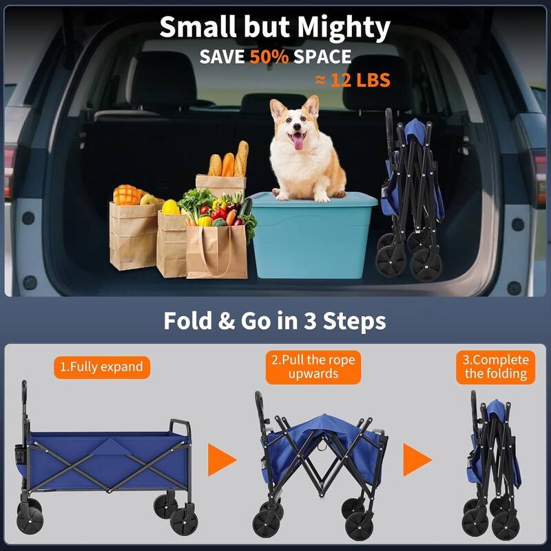 Foldable 380LBS Capacity Utility Heavy Duty Wagon Camping Cart