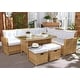 preview thumbnail 4 of 22, SAFAVIEH Outdoor Miki 5-piece Wicker Sectional Patio Dining Set Natural/White Cushion