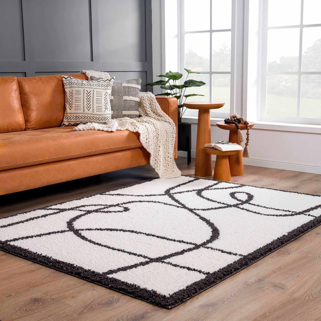 Hauteloom Brad Shaggy High Plush Pile Abstract Striped Area Rug