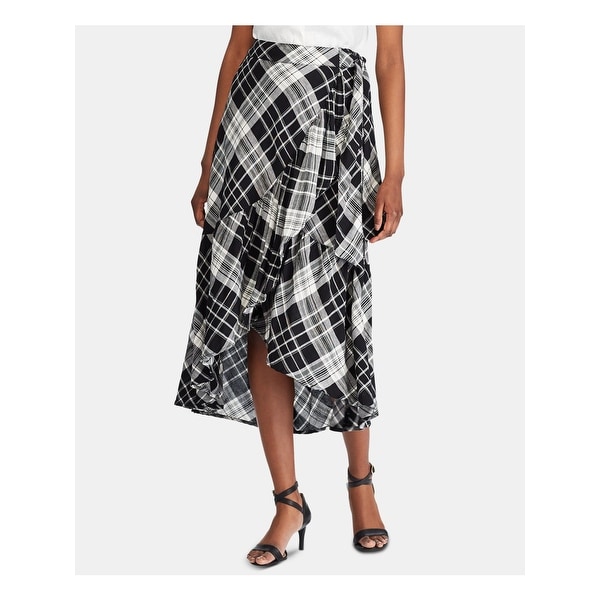 RALPH LAUREN Womens Black Ruffled Plaid 