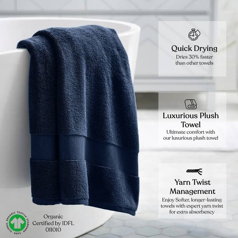 Delara Organic Cotton Feather Touch Quick Dry 650 GSM Bath Sheet, 36"X70"