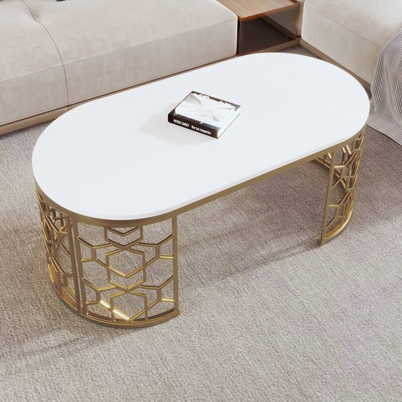 Modern Oval Coffee Table with Cut-Out Pattern