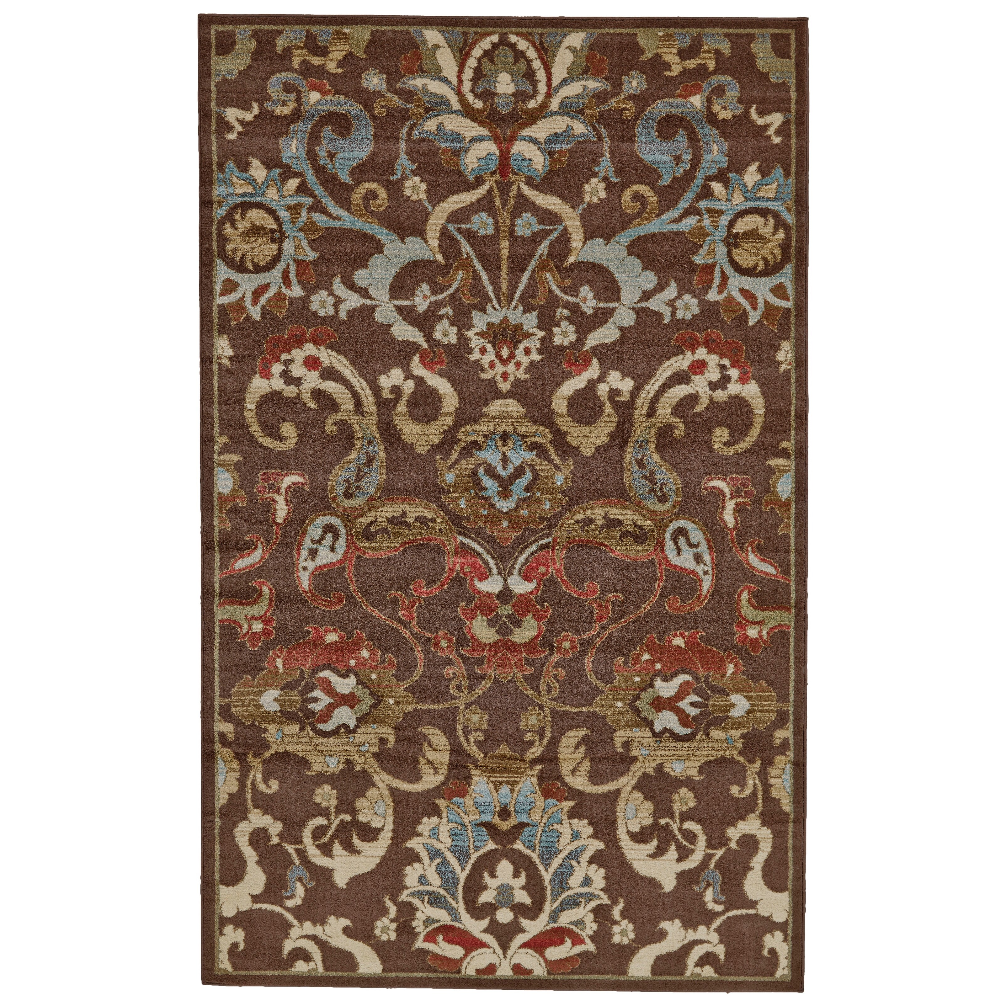 Atwood Transitional Flora/Fauna Rug, Chocolate/Red/Blue, Area Rug