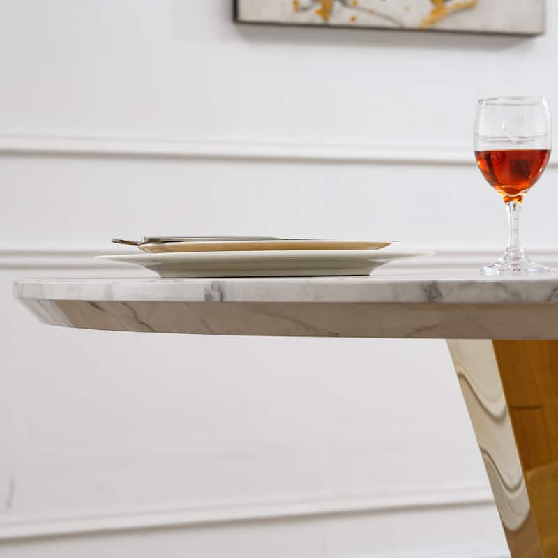GDFStudio - Jane Series 47" Round Marble Dining Table and Stainless Steel Base for Dining Room, Kitchen