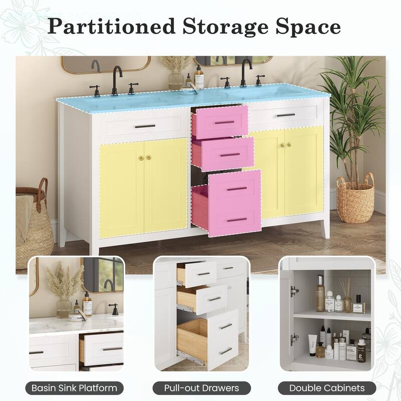 Modern Bathroom Vanity with Ceramic Sink, Soft-Close Storage Cabinet and Glossy Easy-Clean Countertop