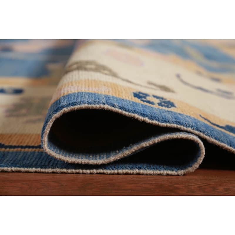 Hand Knotted Oriental 100% Wool Carpet Transitional All-Over Navy Blue & Blues Oushak Area Rug - 15' 7'' X 12' 3''