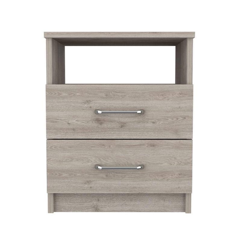Wood 2-Drawer Nightstand End Table with Open Shelf