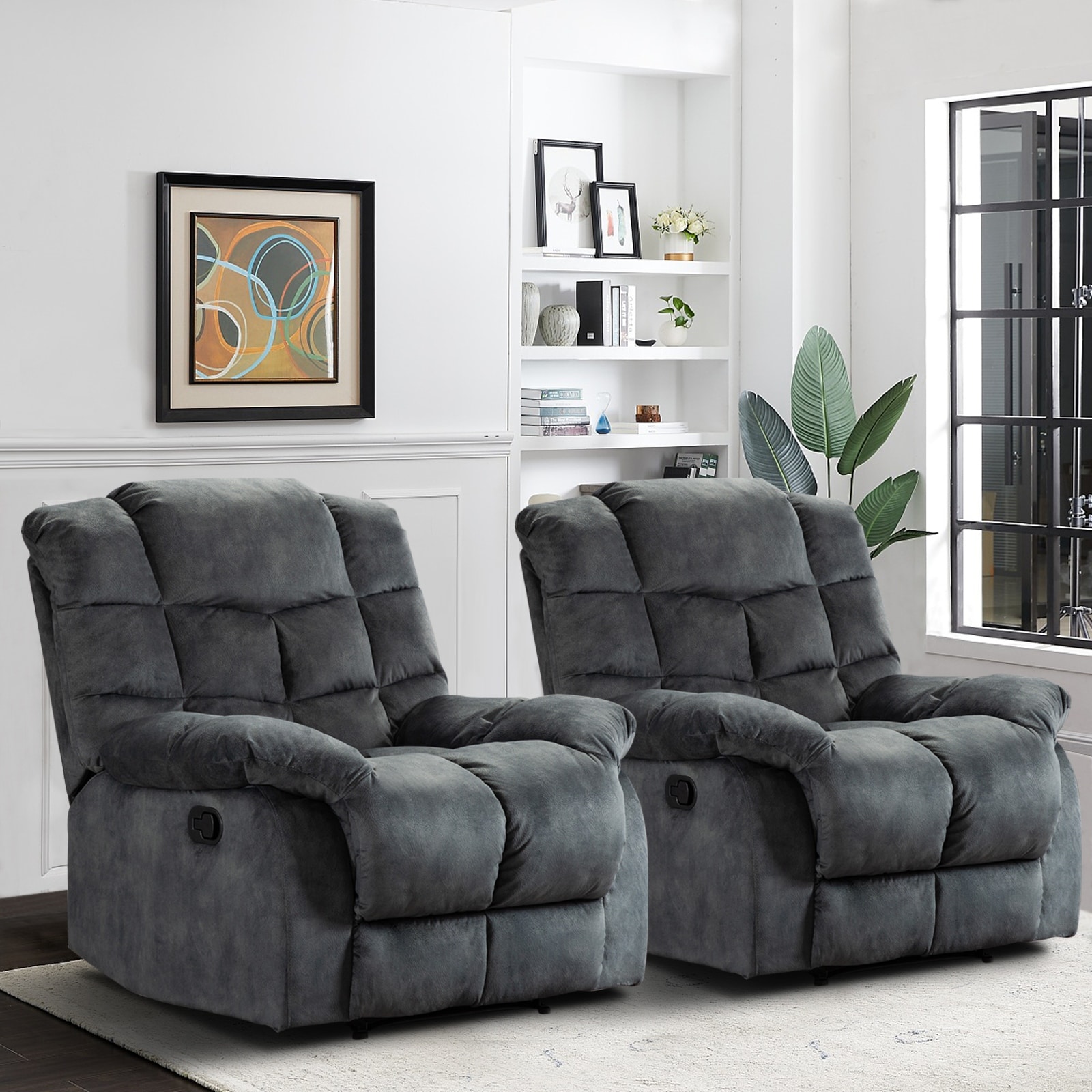 Details about   Oversize Living Chair Sofa Manual Overstuffed Back Seating Room Couch Recliner 