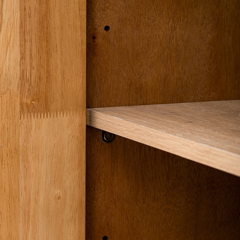 Storage Cabinet Sideboard Wooden Cabinet with Stunning Water Wave Door Design, Rubberwood Veneer and Adjustable Shelves