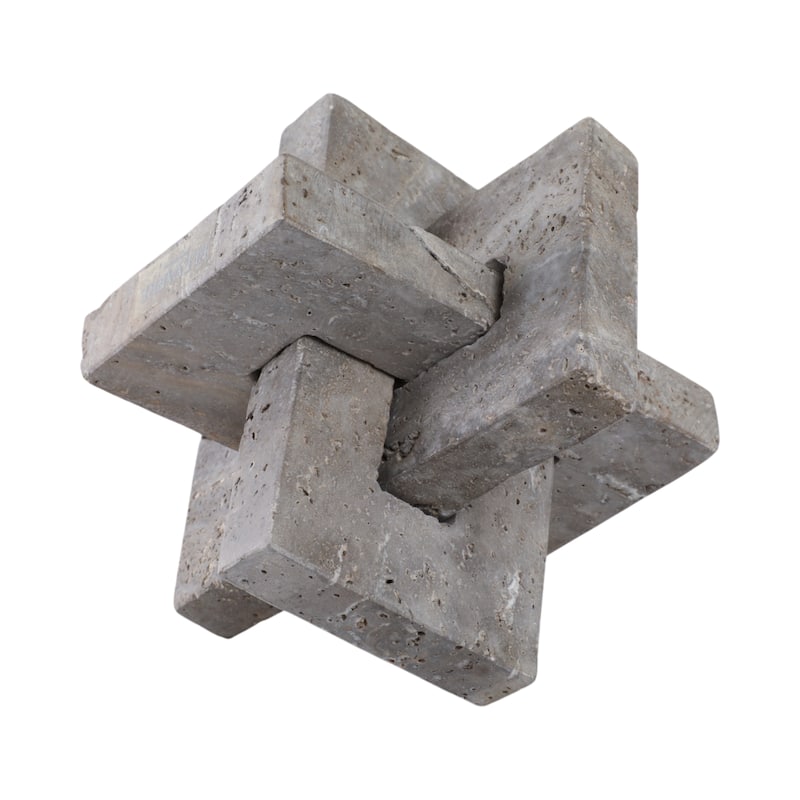 Stone Metal Decorative Object Interlocking Block Geometric Sculpture
