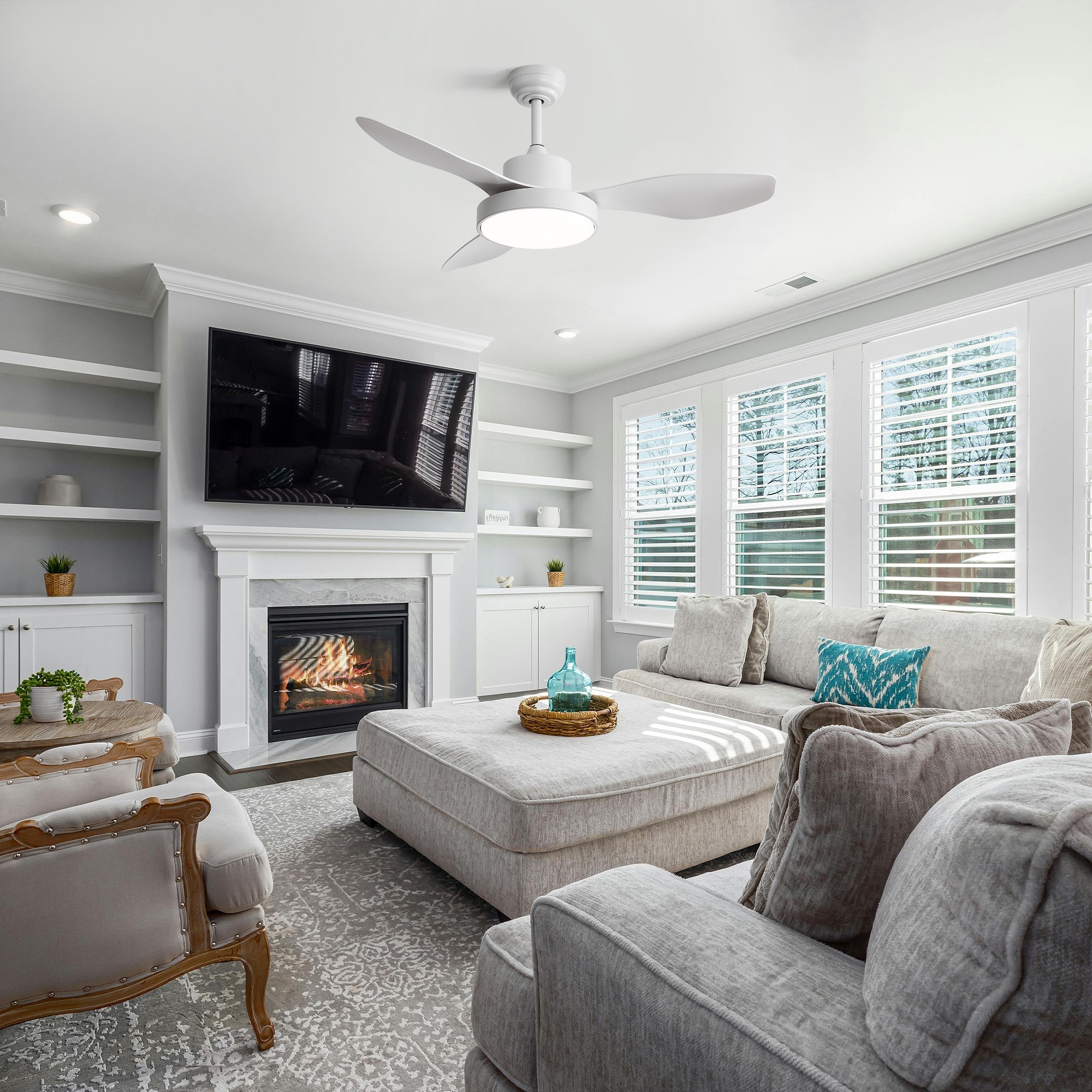 47 Inch Ceiling Fan with 22W LED Light and Remote Control 6 Speeds Energy Reversible DC Motor for Living Room Bedroom