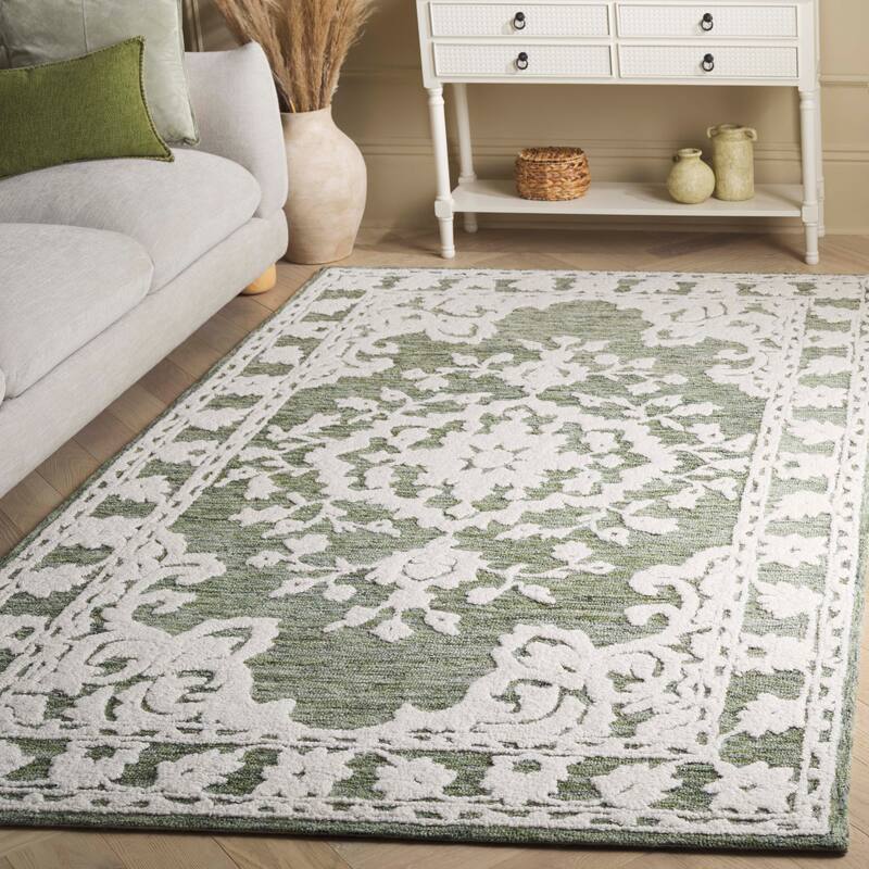 SAFAVIEH Handmade Marquee Pandelea Wool Rug - 6' x 9' - Green/Ivory