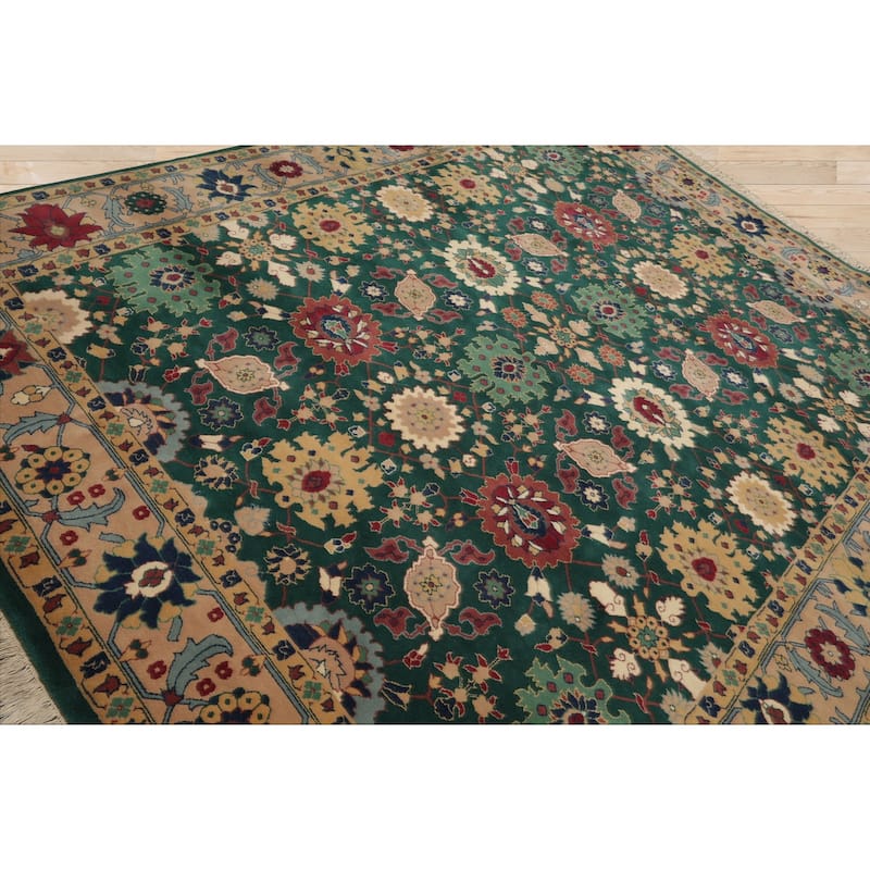 8x10 Hand Knotted New Zewland Wool Green Oushak Crafts Plush Pile Rug - 8' x 10'