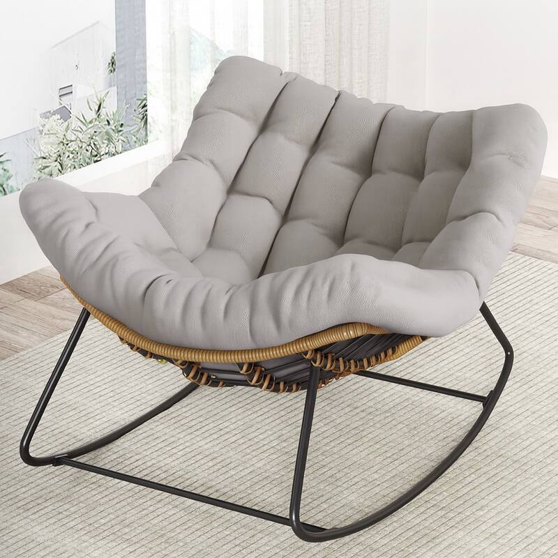 Oversized Outdoor Rocking Papasan Chair with Cushion
